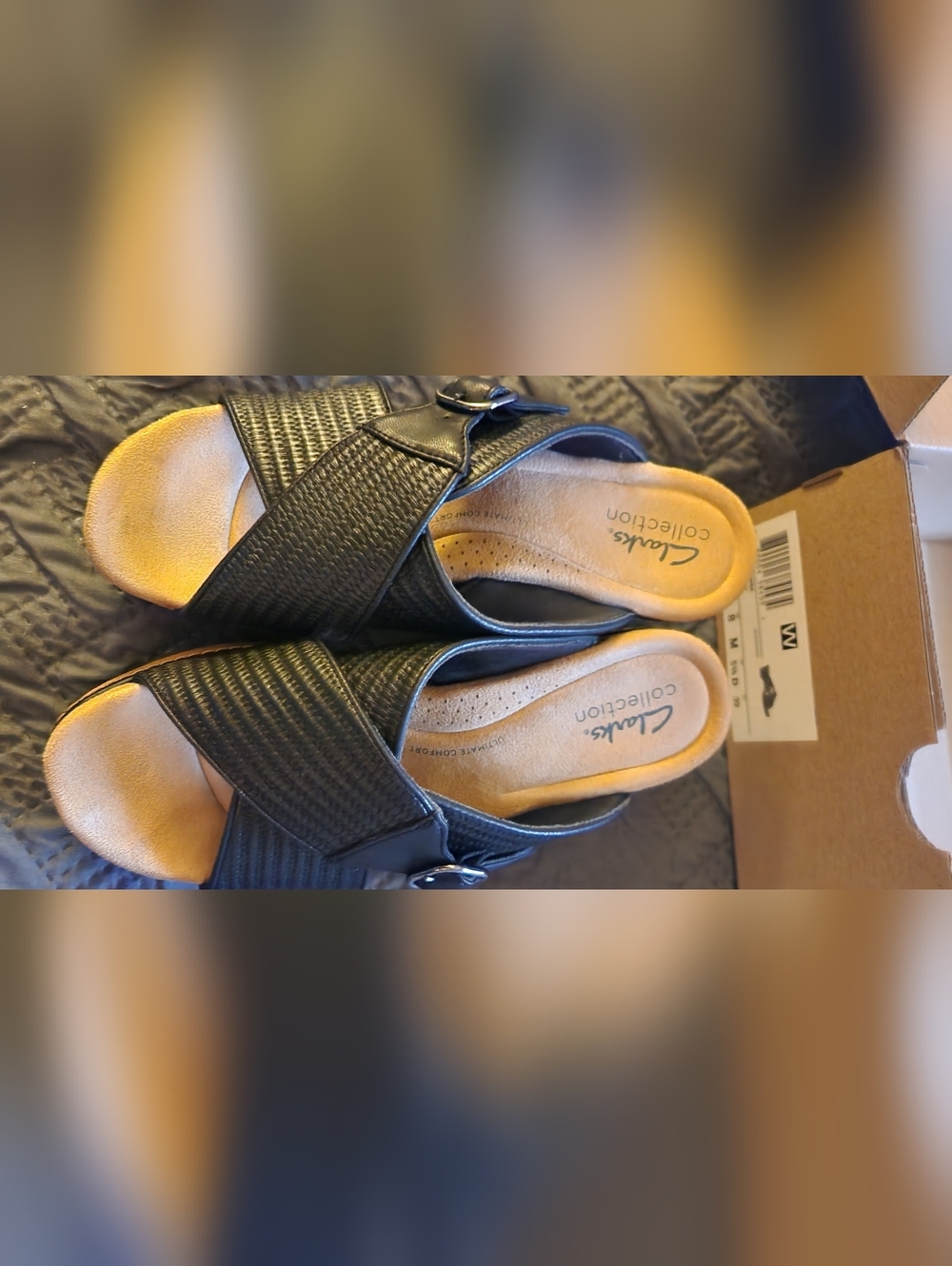 Clarks Black Cross-Band Buckle Slide Sandals Seannah Nora